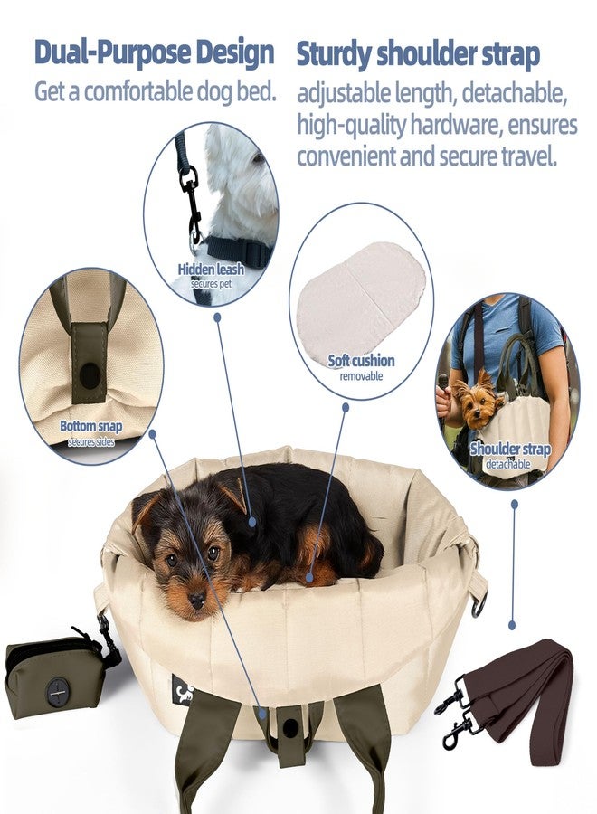 Sytopia Small Dog Carrier Purse, Portable Pet Carrier Tote Carrier with Pockets, Adjustable Safety Leash, Waterproof Dog Travel Bag, Travel Pets Purse up to 4 Lbs, Cream Beige - Image 3